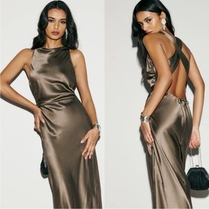 Reformation Brown Satin Maxi Dress